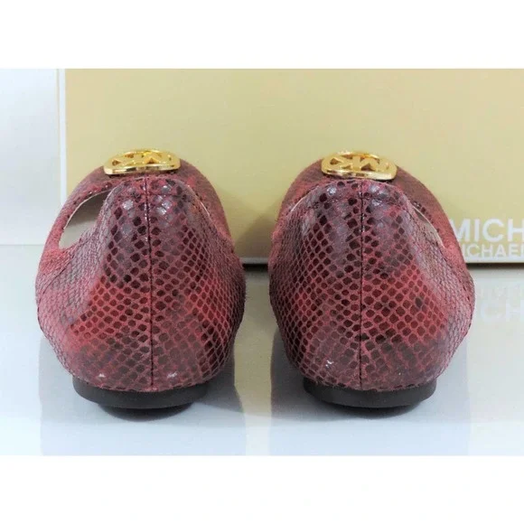 Michael Kors FULTON BALLET Flats MK Logo Leather Red Cinnabar Embossed Size 9.5
